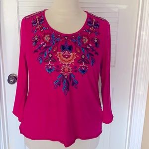 Johnny Was hot pink floral embroidered top